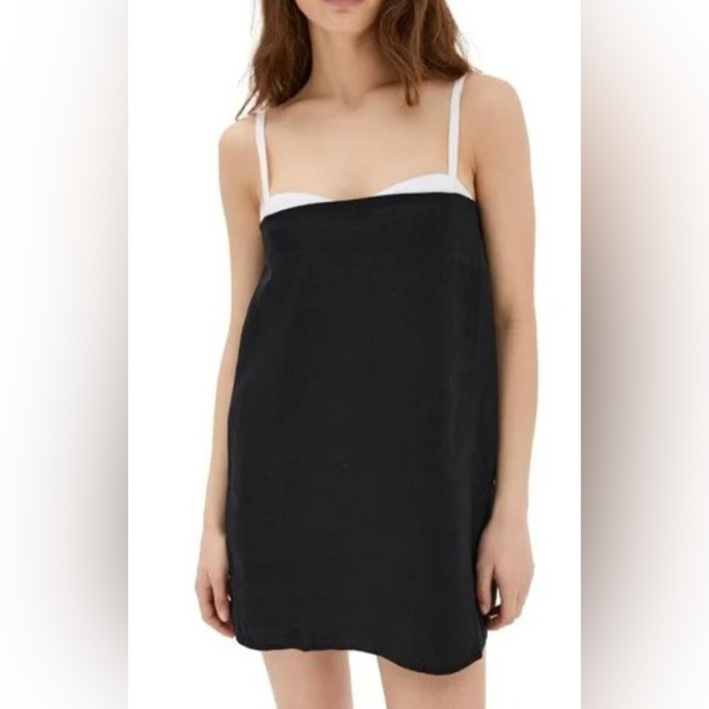 Reformation Lainey Linen mini  Dress sz 10 black white